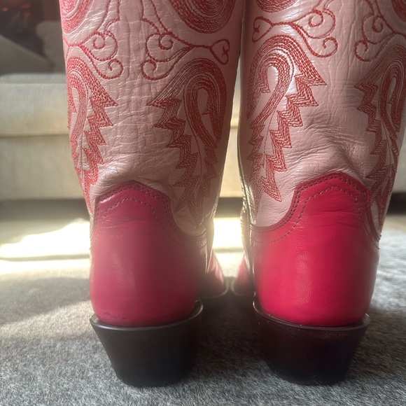 Lucchese 1883 Pink/ light pink ostrich Heeled Boots 7.5 - Picture 9 of 14